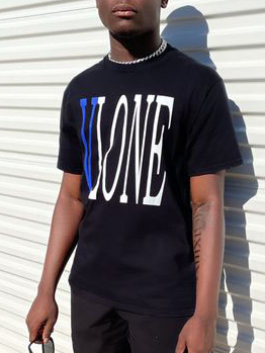 LW Casual Round Neck Letter Print Black T-shirt