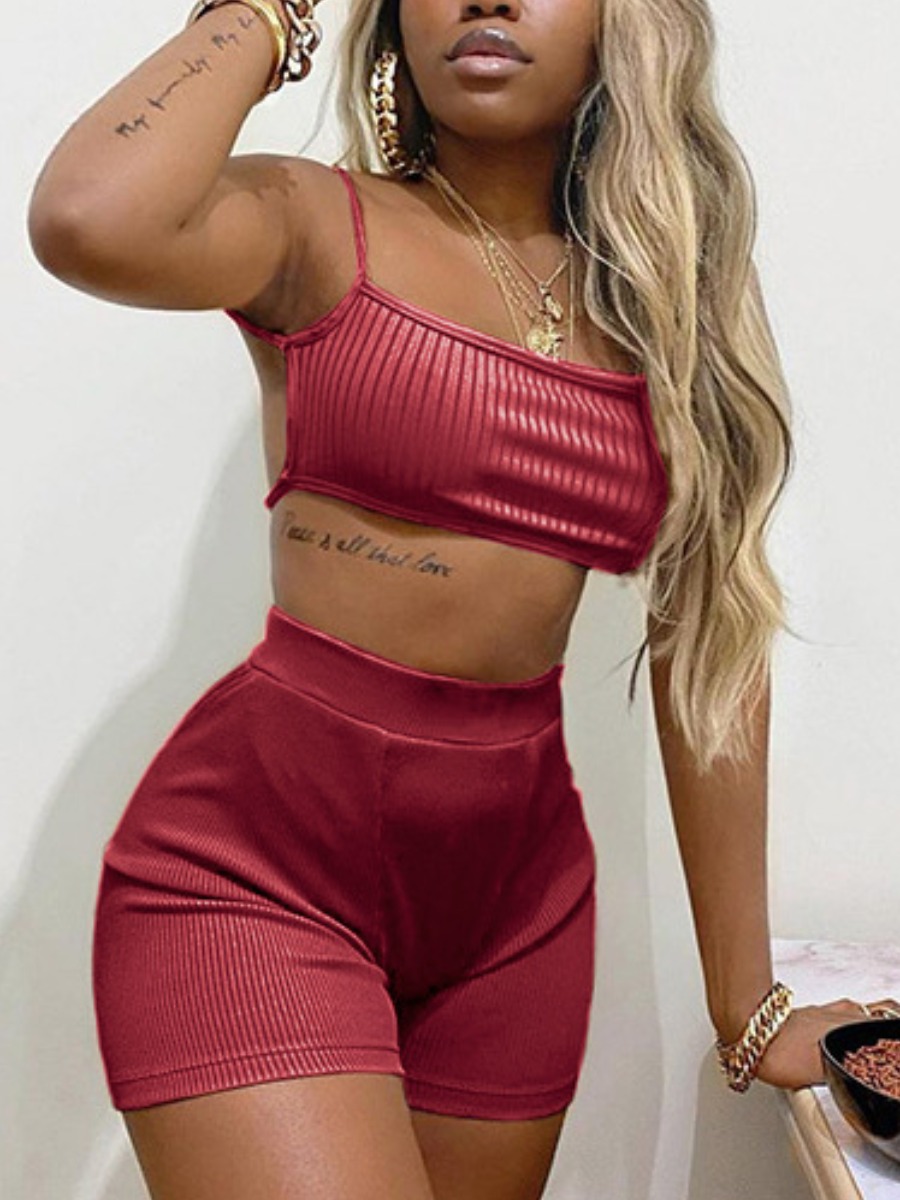 

LW Casual Backless Skinny Red Two Piece Shorts Set