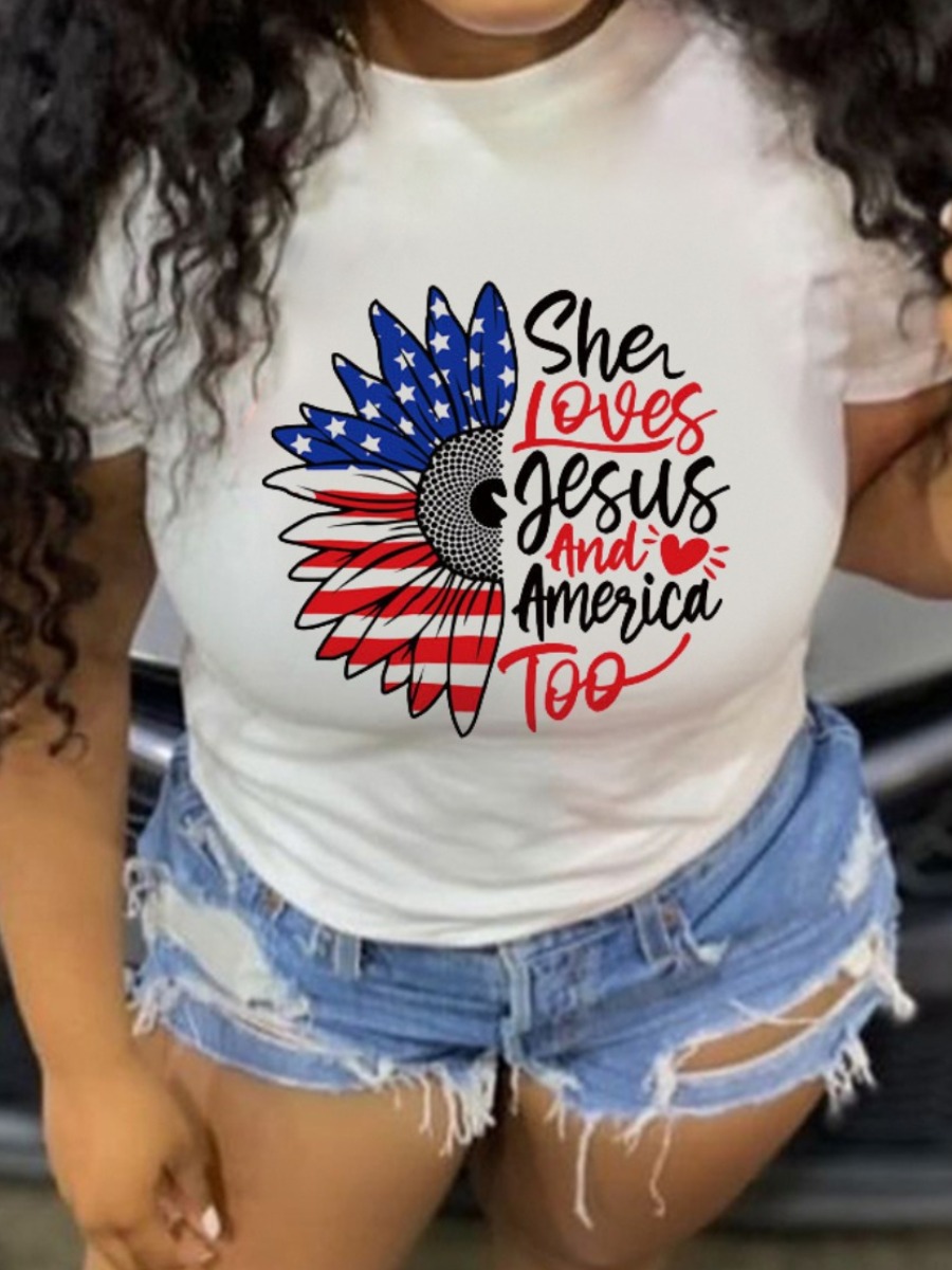 

Lovely Casual Round Neck Letter Print White T-shirt