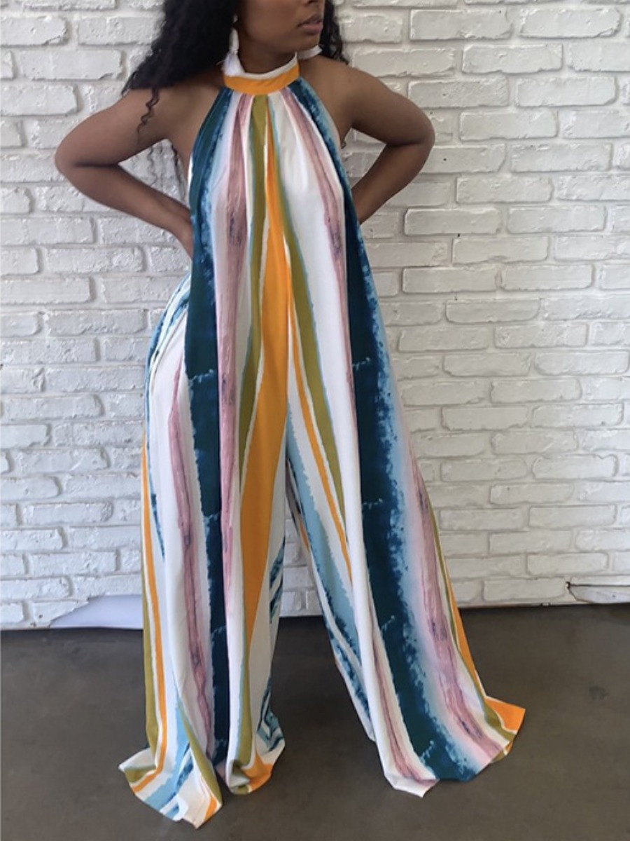 

LW Street Tie-dye Backless Yellow One-piece Jumpsuit