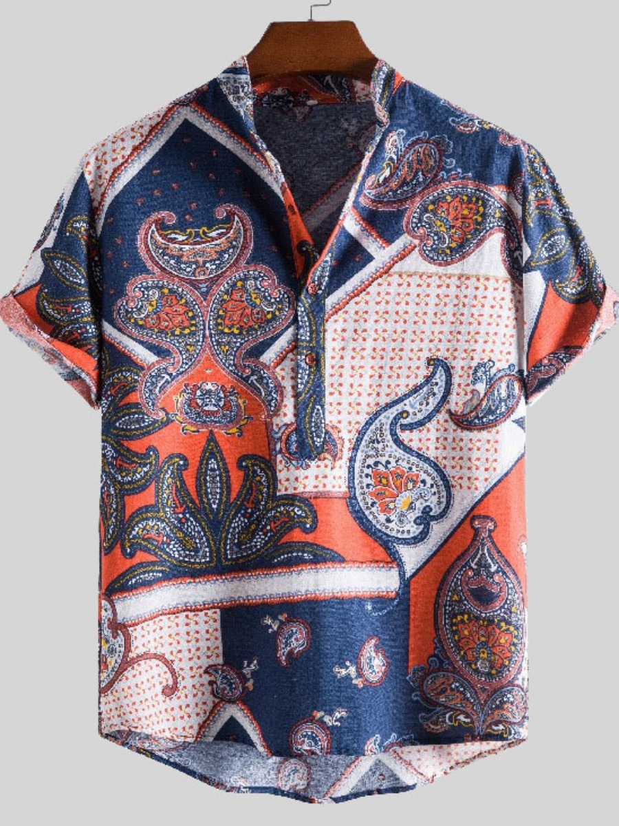 

LW COTTON Men Boho Print Patchwork Multicolor Shirt, Multi