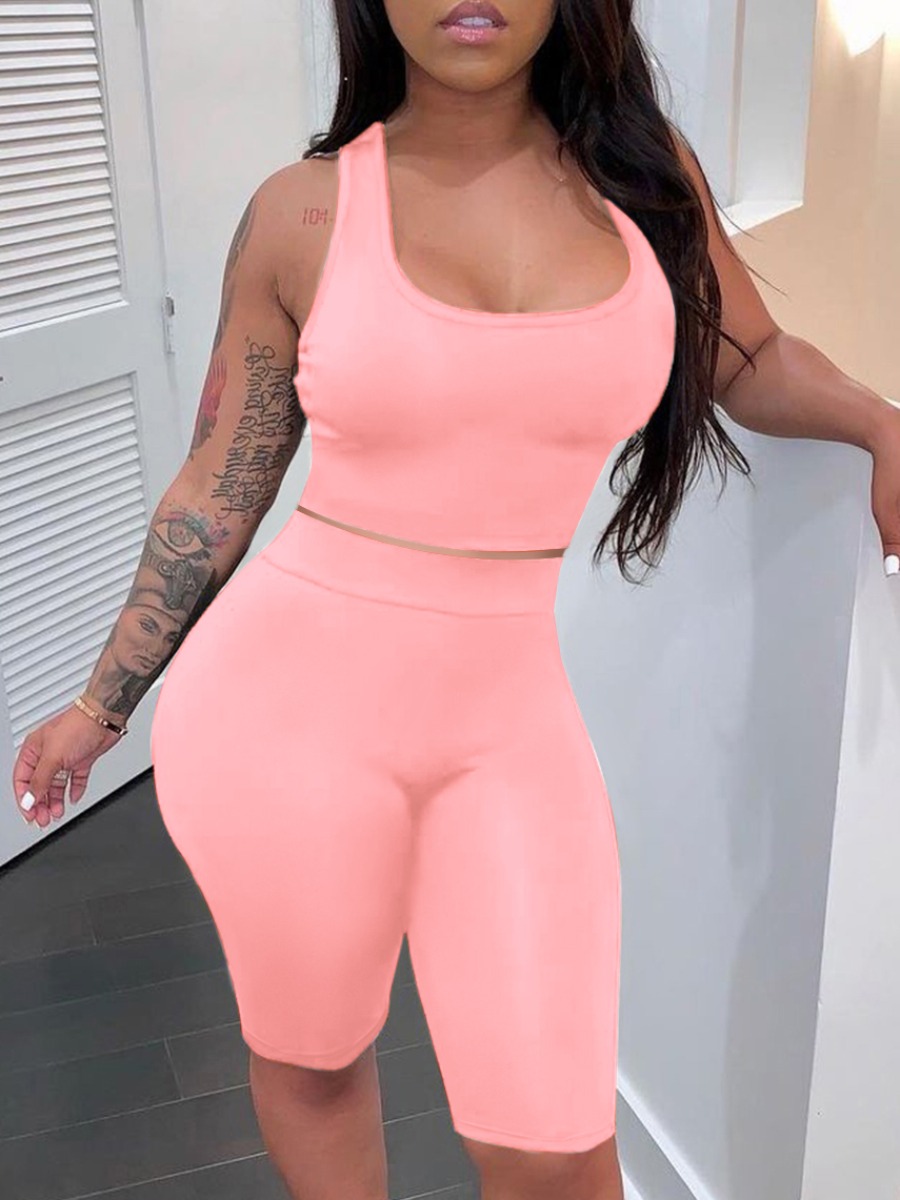 

LW Bodycon Crop Top Shorts Set, Pink