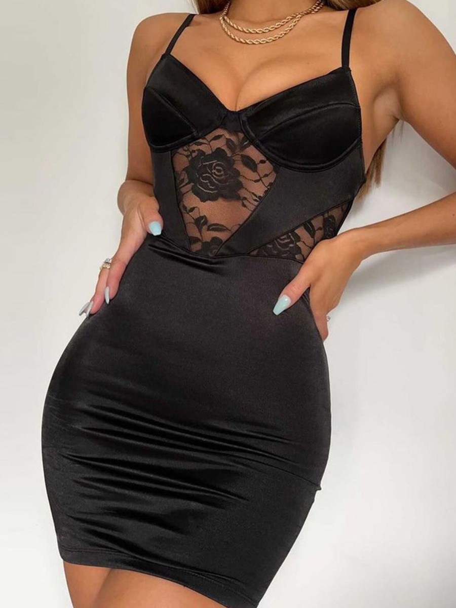 

LW SXY See-through Floral Decoration Black Babydoll