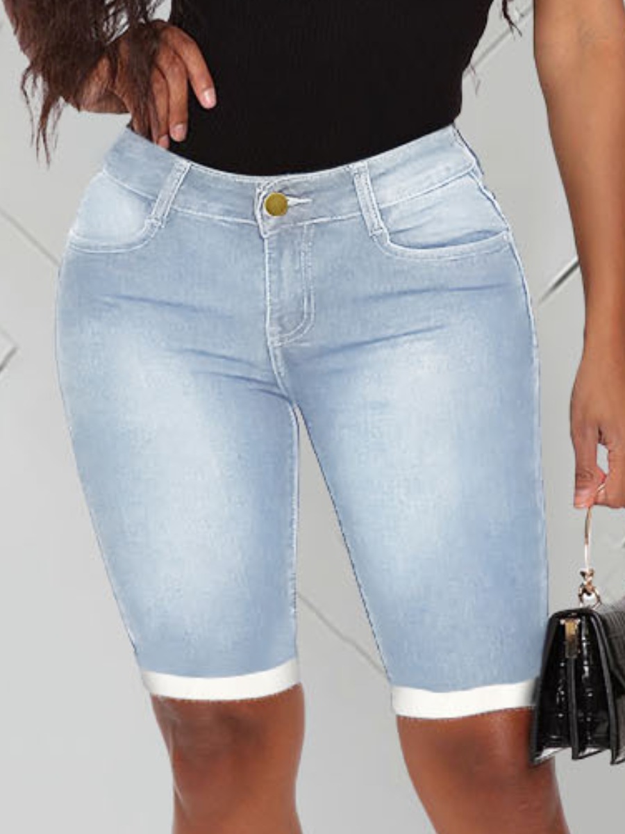 

LW Casual High-waisted Elastic Baby Blue Jeans