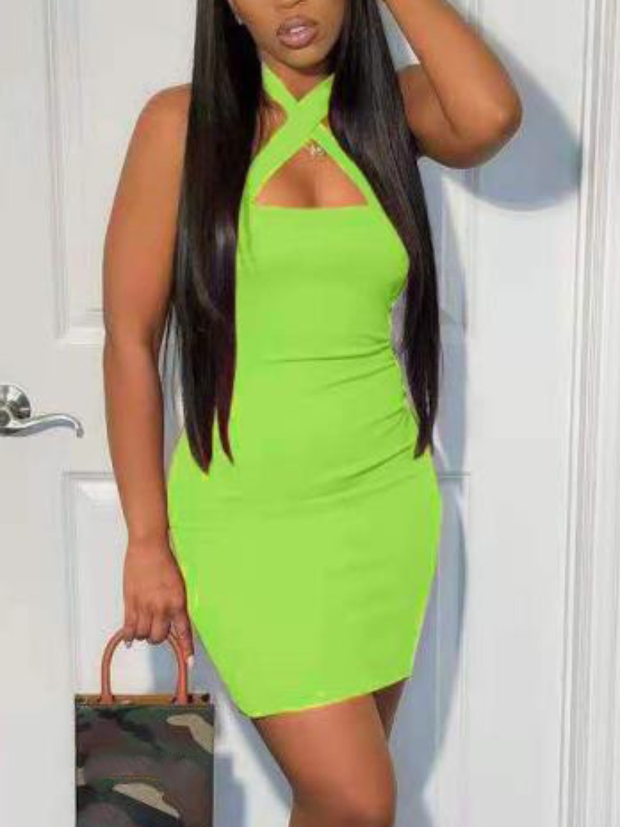 

Lovely Sexy Backless Basic Skinny Light Green Mini Dress