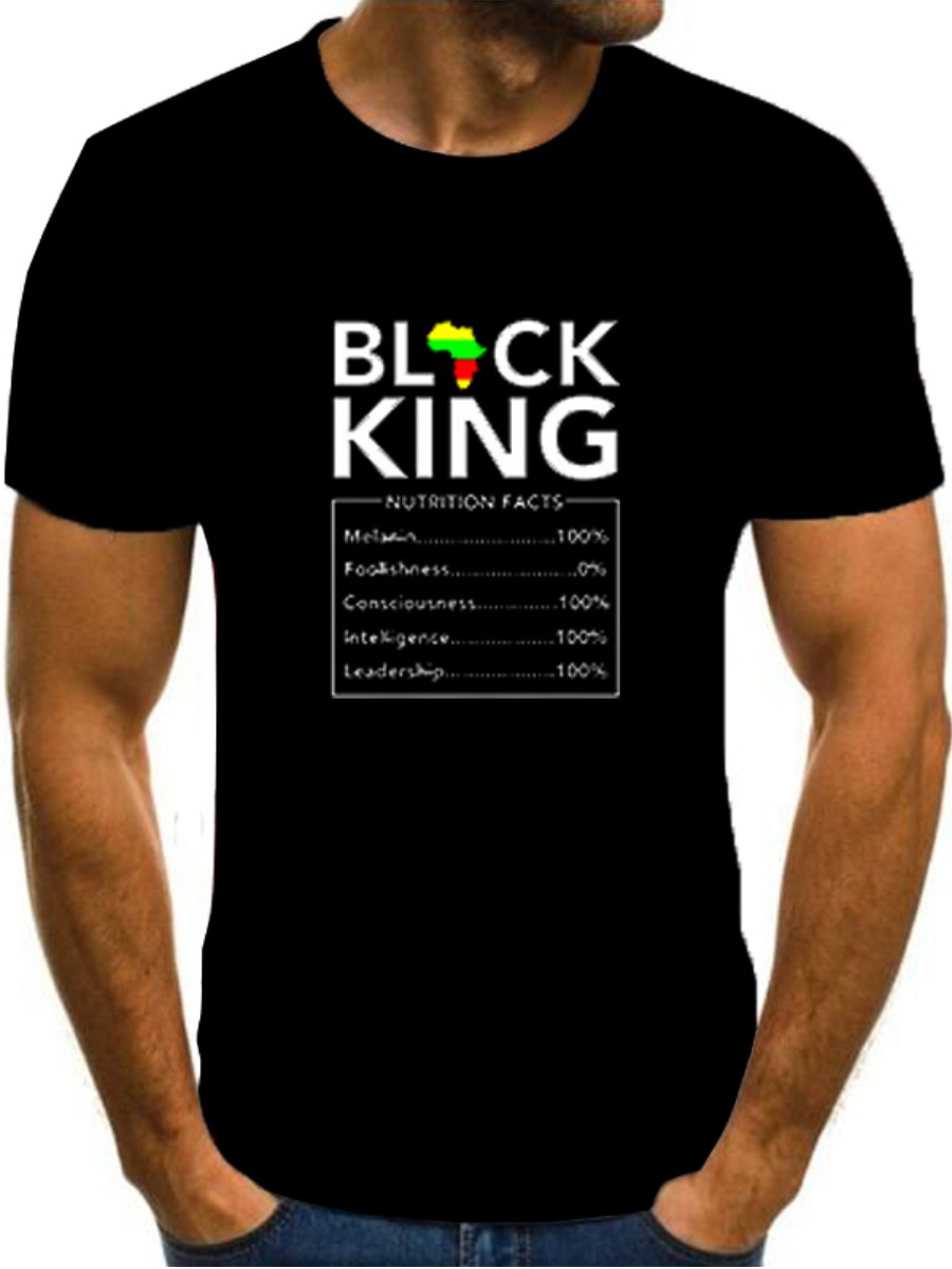 

LW Men Casual Round Neck Letter Print Black T-shirt