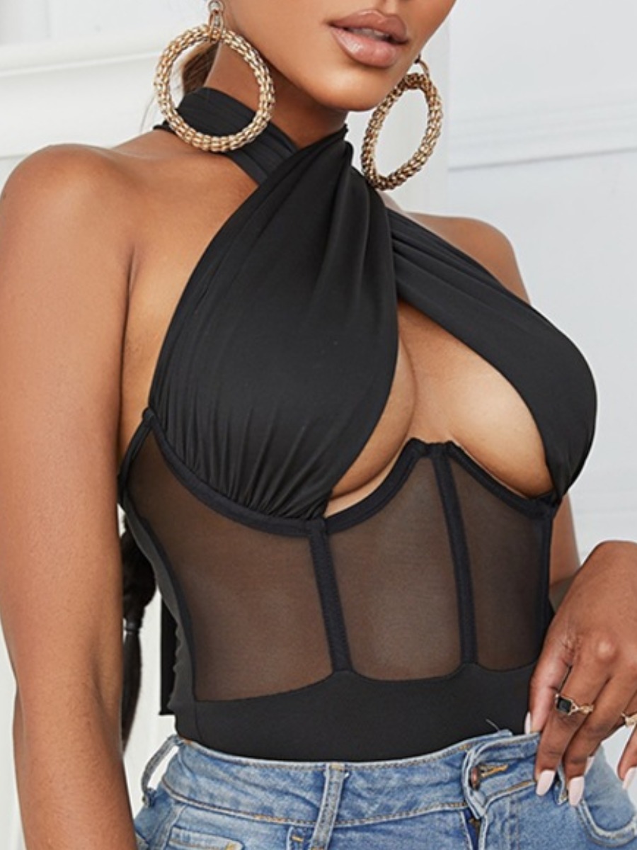 

LW SXY See-through Bandage Design Black Bodysuit