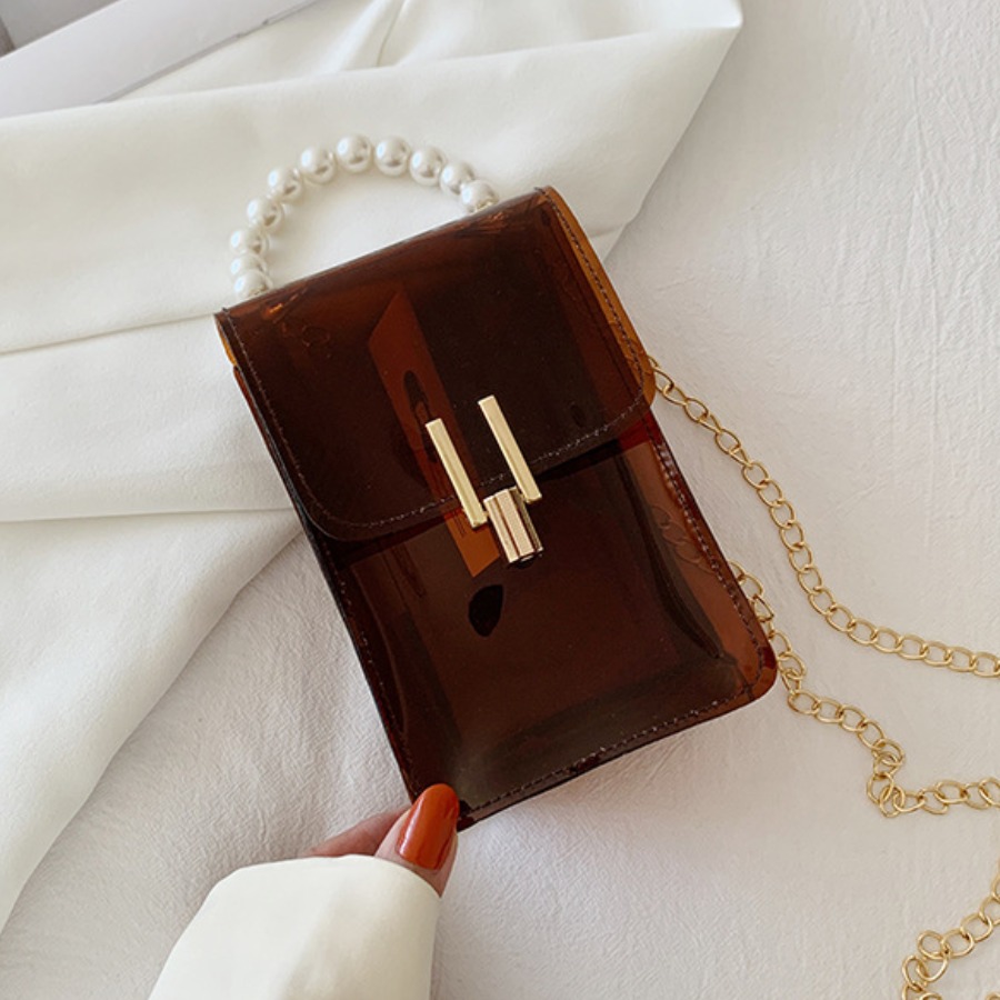 

LW Casual Pearl Decoration Brown Crossbody Bag