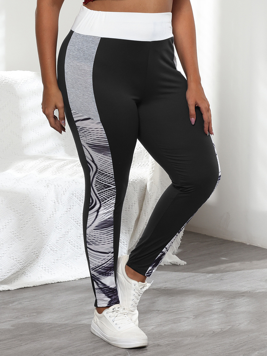 

LW Plus Size Sporty High-waisted Patchwork Black Active Leggings