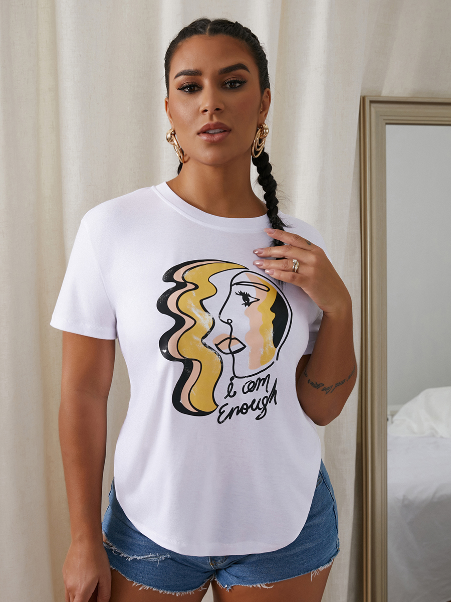 

Lovely Casual Figure Letter Print White T-shirt
