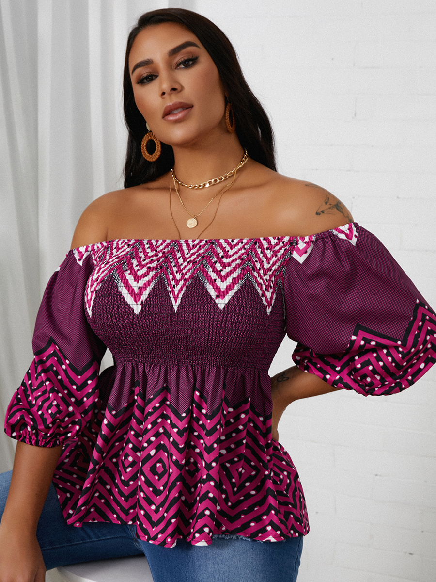

Lovely Sweet Print Flounce Ruffle Design Purple Blouse