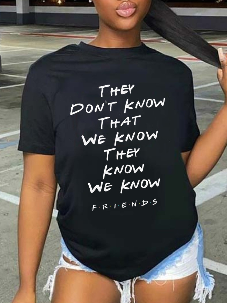

Lovely Casual Round Neck Letter Print Black T-shirt