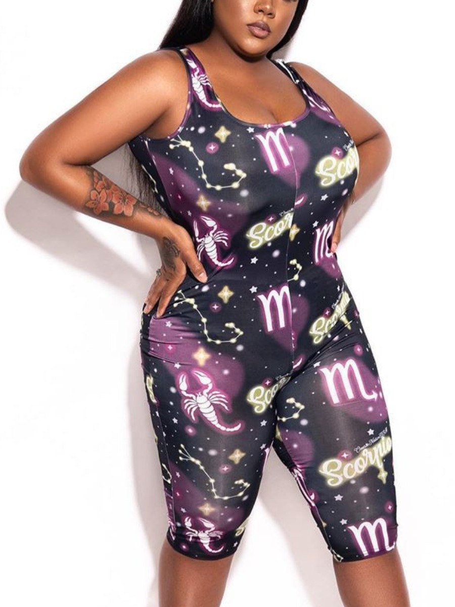 

Lovely Casual U Neck Starry Sky Print Black One-piece Romper