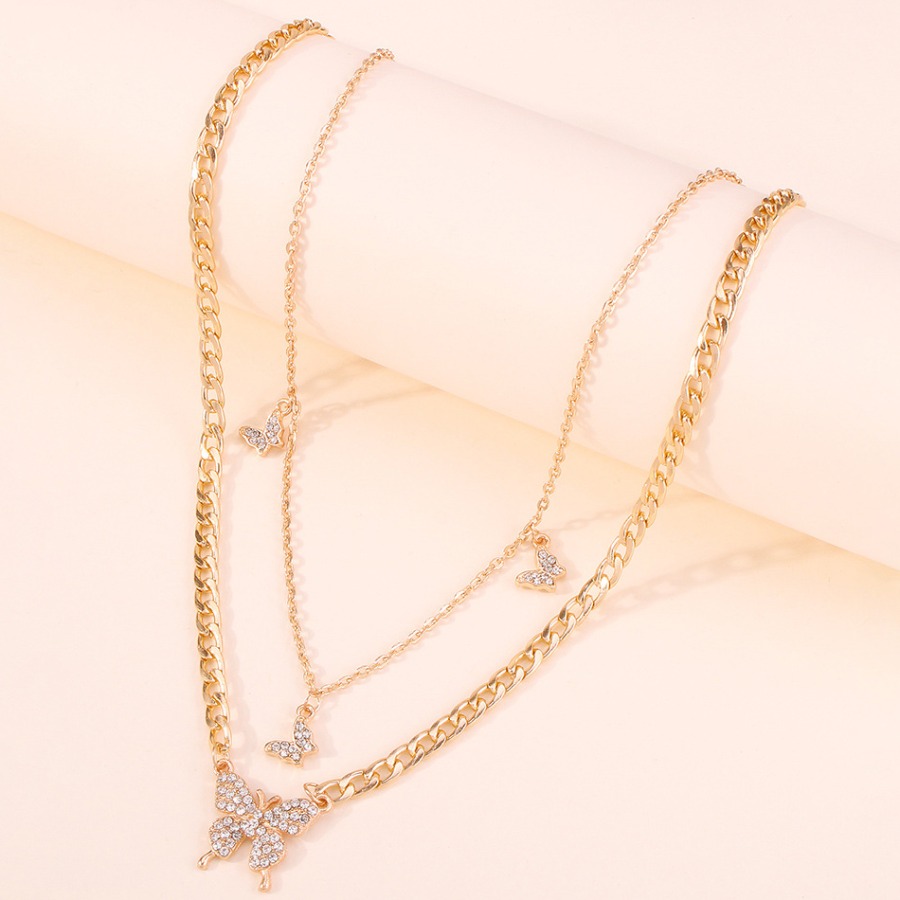 LW Casual Butterfly Decoration Hollow-out Gold Double-layer Necklace