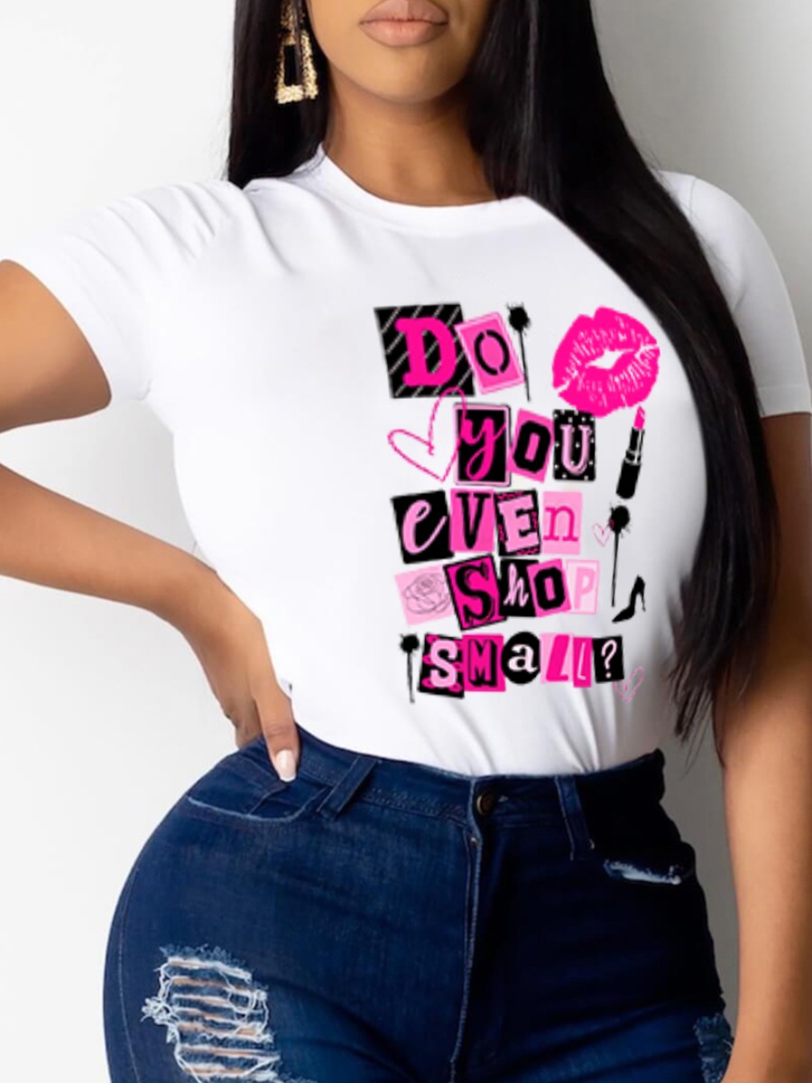 

LW Casual Lip Letter Print White T-shirt