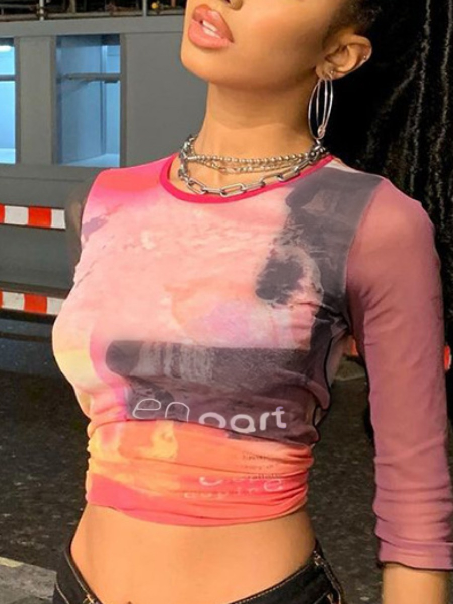 

Lovely Street Letter Print See-through Red T-shirt