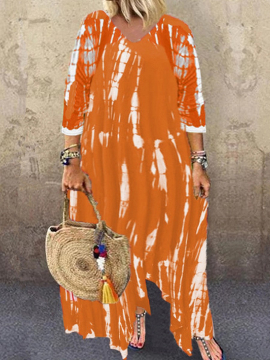 

Lovely Plus Size Casual Tie-dye Flounce Design Croci Ankle Length Dress