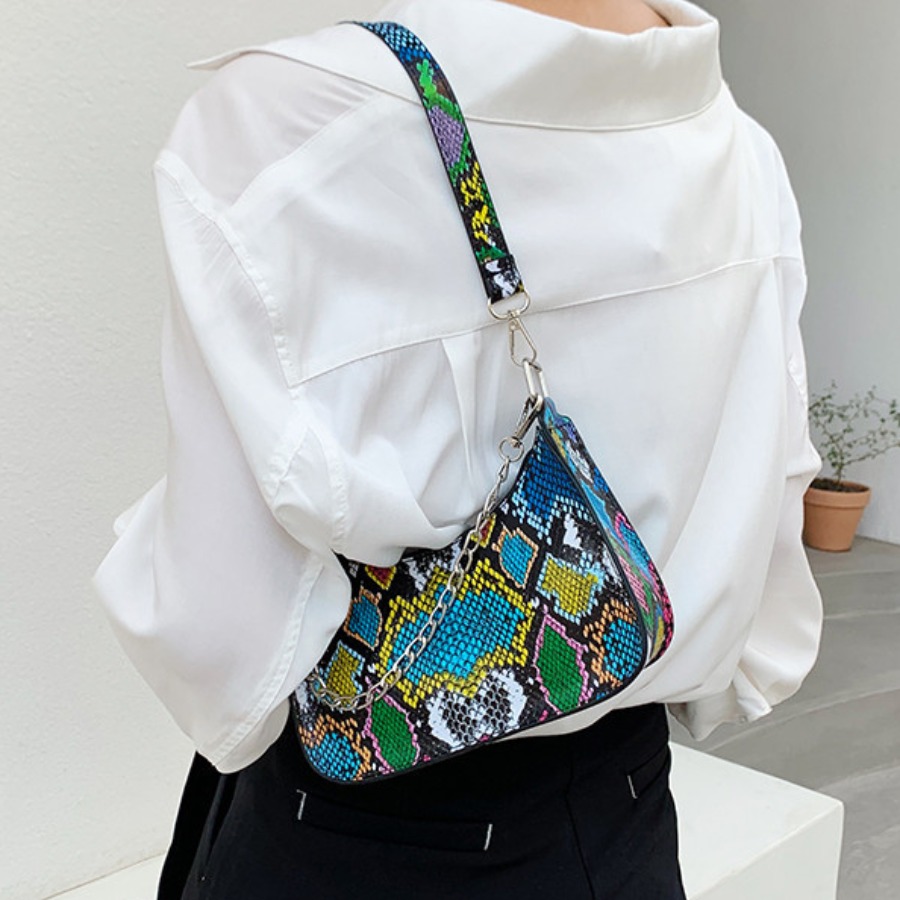 

LW Casual Animal Print Chain Decoration Multicolor Shoulder Bag, Multi