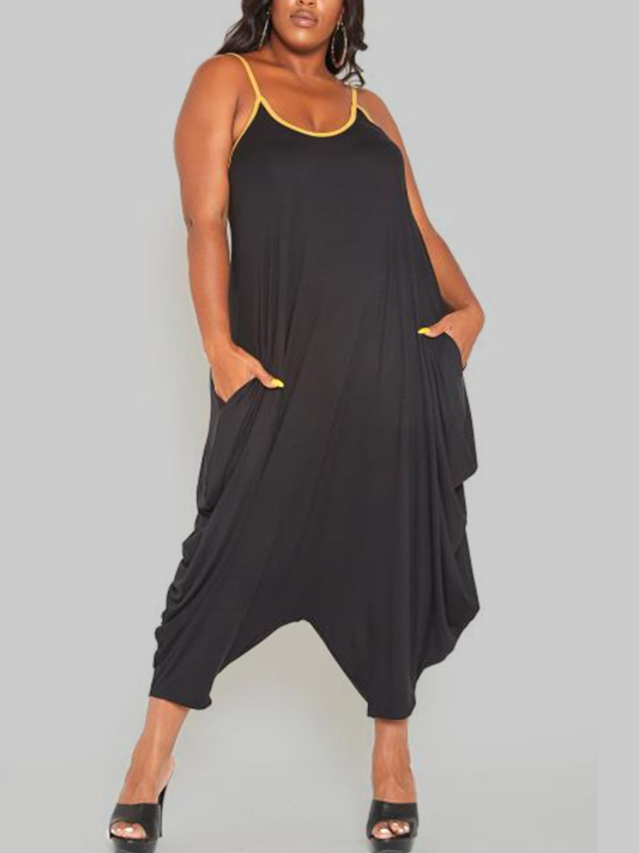 

LW Plus Size Casual Striped Loose Black One-piece Jumpsuit