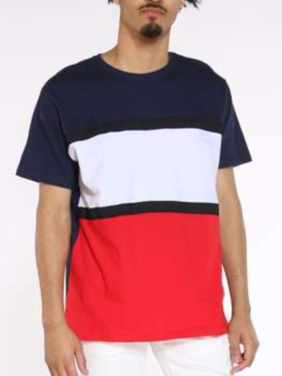 

Lovely Men Casual Round Neck Patchwork Deep Blue T-shirt