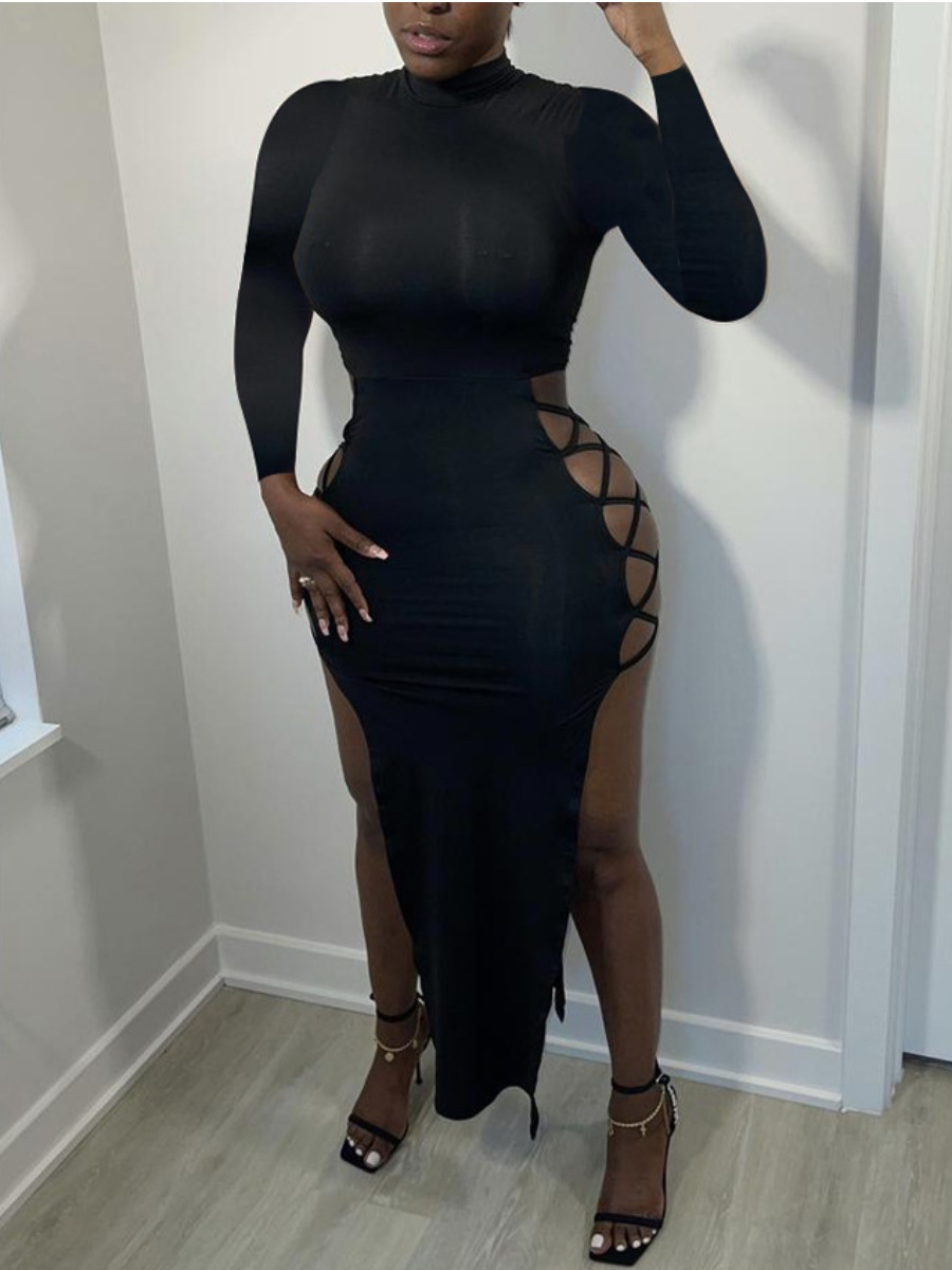 

Lovely Thigh Split Bandage Design Dress, Black