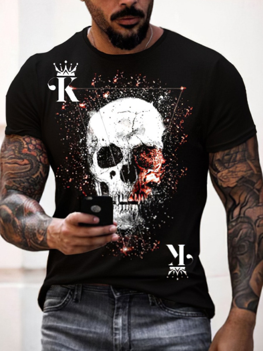 

LW Men Polyester Skull Head Regular T-shirt, Black