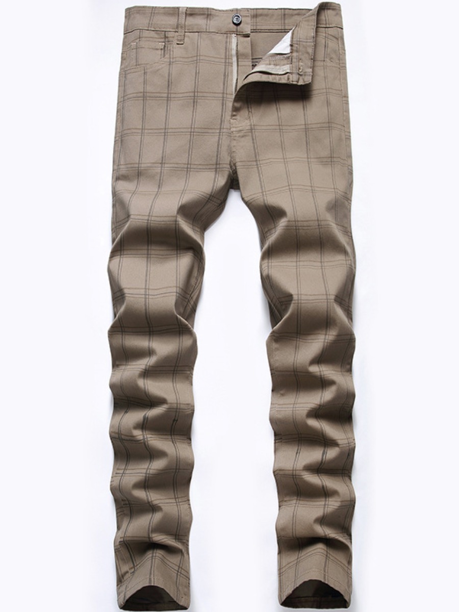 

LW Men Plaid Print Pants, Khaki