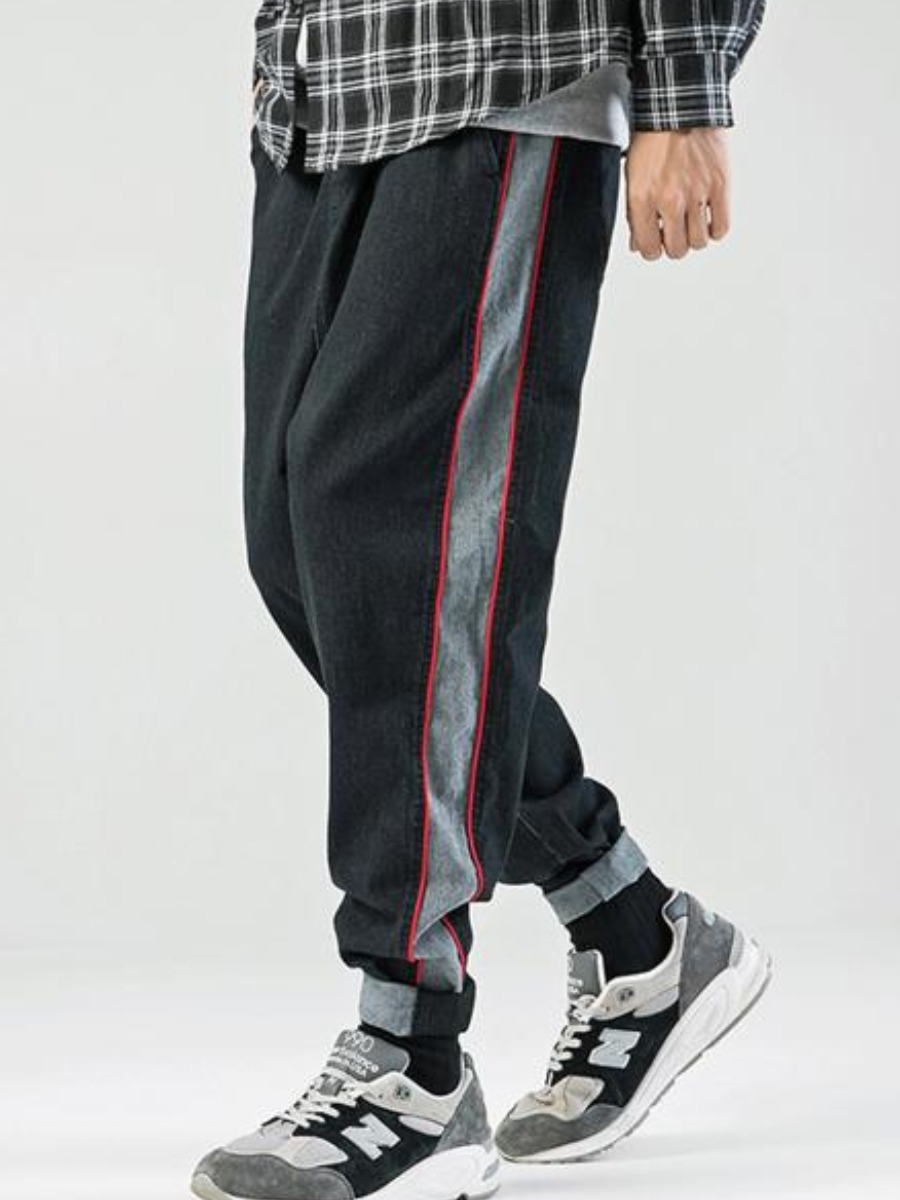 

Lovely Men Mid Waist Color-lump Jeans, Black