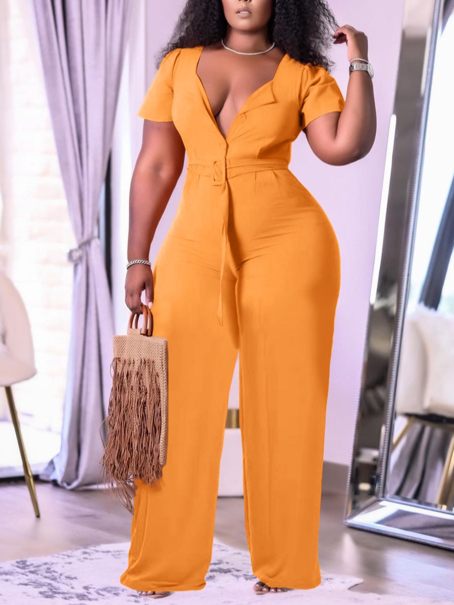 

Lovely Ruffle Bandage Design One-piece Jumpsuit, Orange