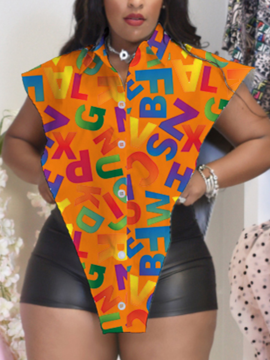 

LW Plus Size Street Letter Print Asymmetrical Croci Blouse