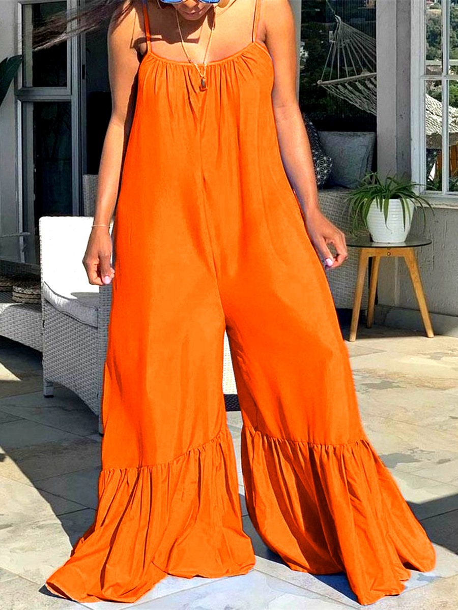 

LW Plus Size Casual Flounce Design Loose Orange One-piece Jumpsuit