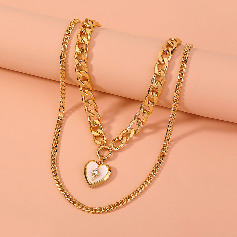 

Lovely Heart Decoration Double-layer Necklace, Gold