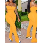 LW SXY Fold Design Yellow One-piece Jumpsuit