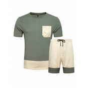 LW Men Leisure Patchwork Army Green Two-piece Shor
