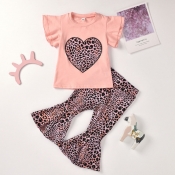 Lovely Girl Casual O Neck Print Pink Two-piece Pan