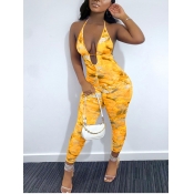 LW Street Backless Print Yellow One-piece Jumpsuit