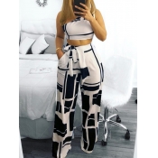 LW One Shoulder Geometric Print Wide Leg Pants Set