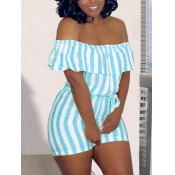 LW Sweet Off The Shoulder Striped Skyblue One-piec