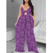 LW SXY Plus Size Sweet Print Hollow-out Purple One