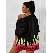 LW Turndown Collar Flame Print Shorts Set