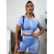LW Crop Top Patchwork Skinny Shorts Set