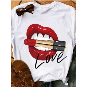 

LW Leisure Lip Print Creamy White T-shirt, Milk white