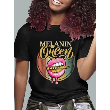 

Lovely Street Lip Letter Print Black T-shirt