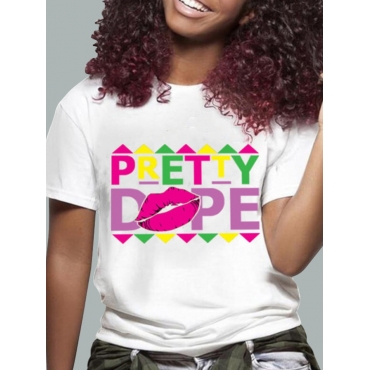 

Lovely Street Lip Letter Print White T-shirt