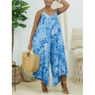 

Lovely Street Tie-dye Wide Leg Blue One-piece Jumpsuit