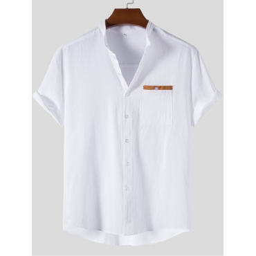 

Lovely Men Casual Mandarin Collar Button Design White Shirt