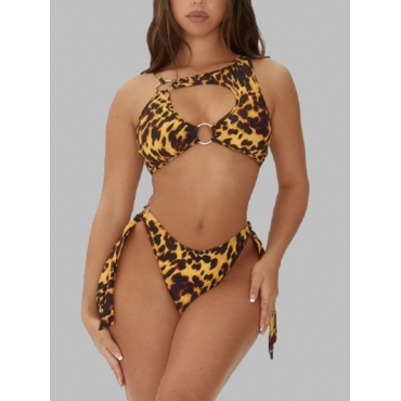 

LW Boho Leopard Print Ring Detail Hollow-out Two-piece Swimsuit