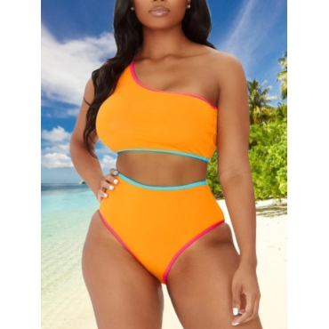 

Lovely Boho One Shoulder High-waisted Orange Yellow Tankini