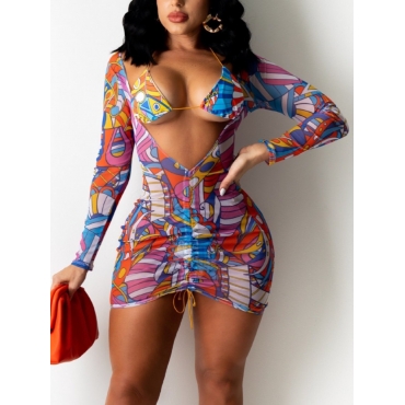

Lovely Boho Print Drawstring Multicolor Cover-up (With Bra), Multi