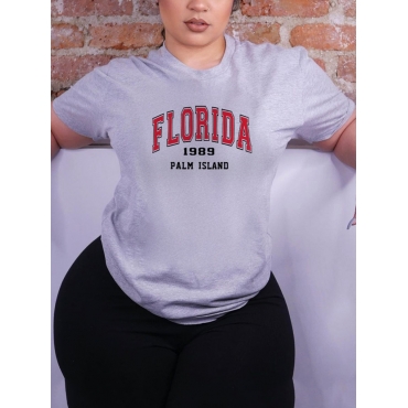 

Lovely Casual Round Neck Letter Print Light Grey T-shirt